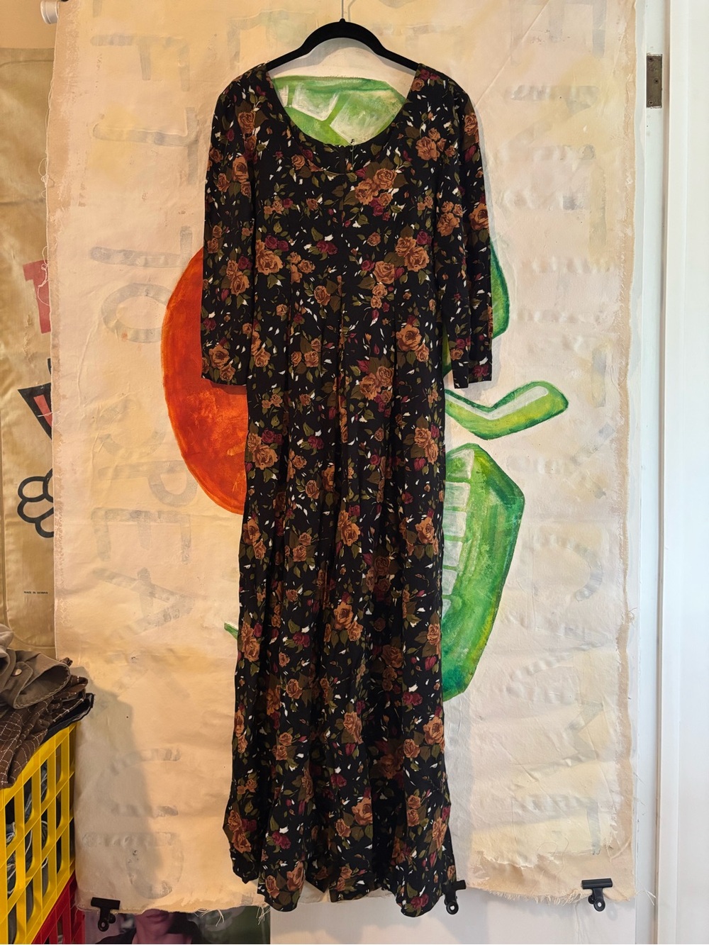 VTG All That Jazz Black Floral Maxi Jumpsuit with Rose Print